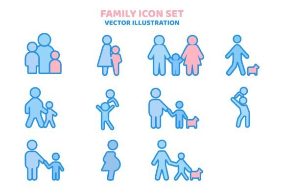 Family Line and Fill Icon Set for Modern Design Projects