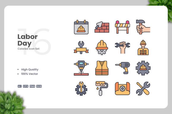 Labor Day Colored Icons: A Perfect Blend of Simplicity and Style for Modern Design