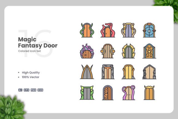 Magic Fantasy Door Colored Icons: A Versatile Design Tool for Every Project