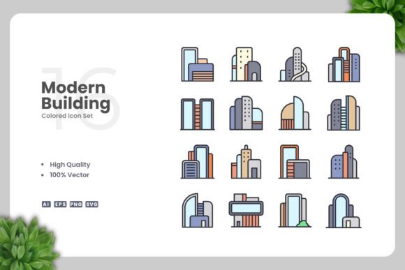Modern Building Colored Icons for Clean Digital and Print Design