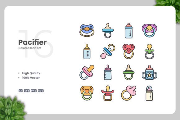 Pacifier Colored Icons for Clean Design