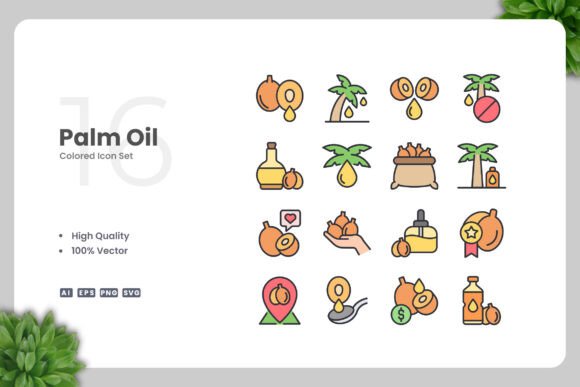 Palm Oil Colored Icons for Clean, Versatile Design Work