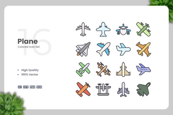 Plane Colored Icons for Streamlined Digital Creativity