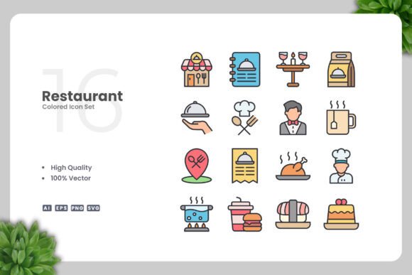 Restaurant Colored Icons for Modern Design