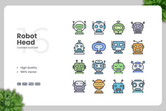 Robot Head Colored Icons: A Versatile Design Asset for Digital and Print Projects