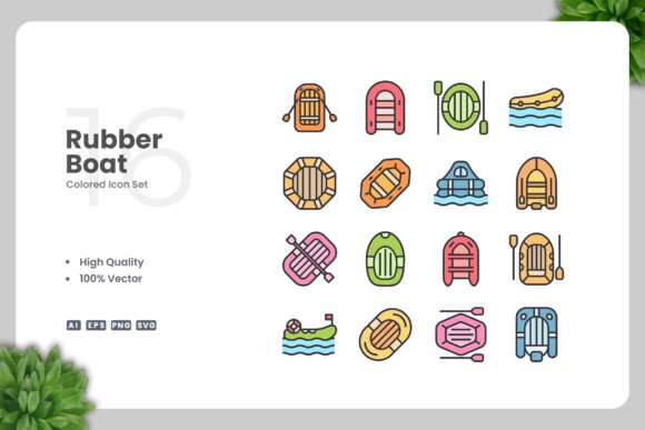 Rubber Boat Colored Icons for Clean Design