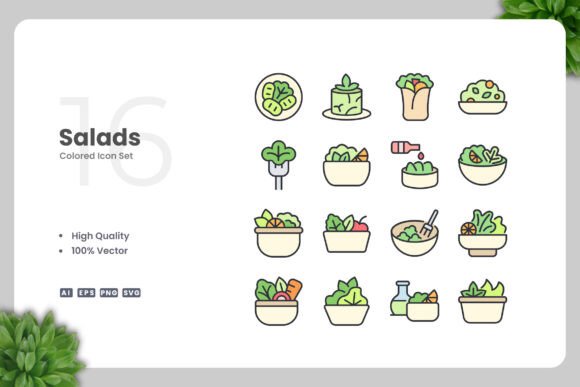Salads Colored Icons for Creative Projects