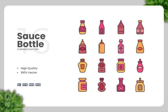 Sauce Bottle Colored Icons: A Versatile Design Asset for Modern Visual Communication