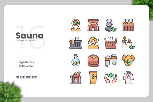 Sauna Colored Icons: Versatile Vector Graphics for Clean, Professional Design Projects