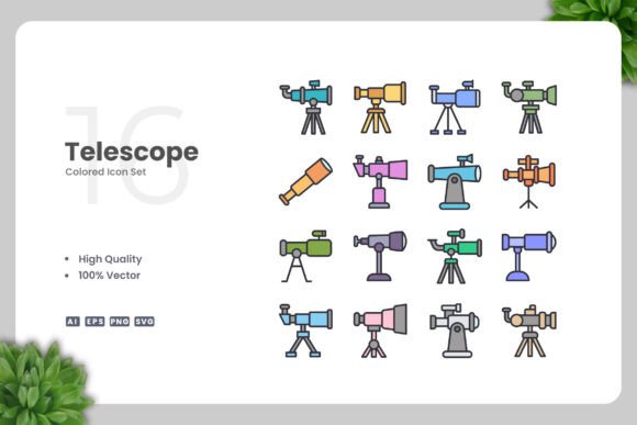 Telescope Colored Icons for Versatile Design Projects