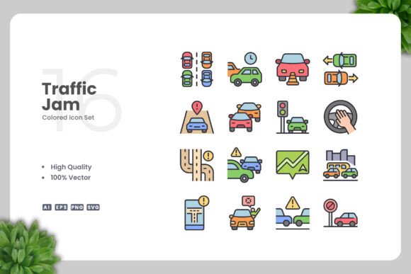Traffic Jam Colored Icons: Visual Solutions for Clear Communication