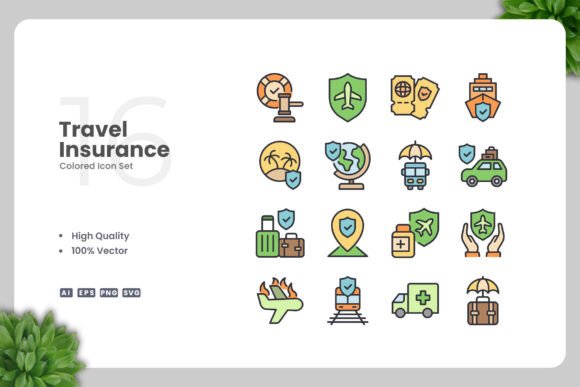 Travel Insurance Colored Icons for Cohesive Branding