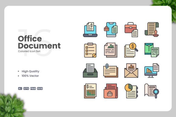 Versatile Office Document Colored Icons for Modern Design Projects