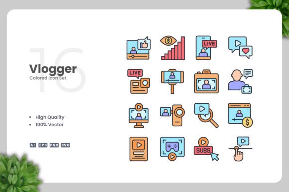 Vlogger Colored Icons: A Versatile Design Toolkit for Modern Creators