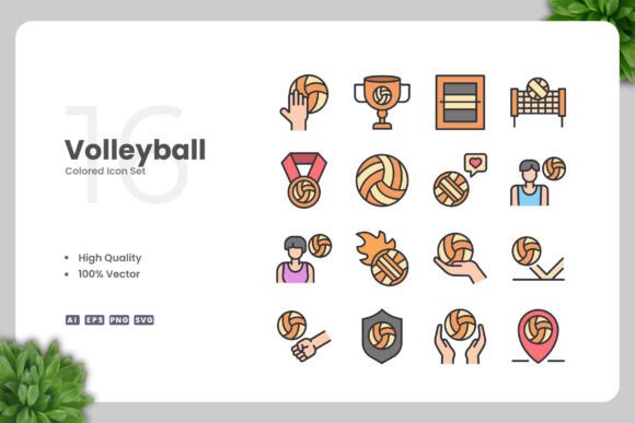 Volleyball Colored Icons: Vibrant Vector Graphics for Every Project